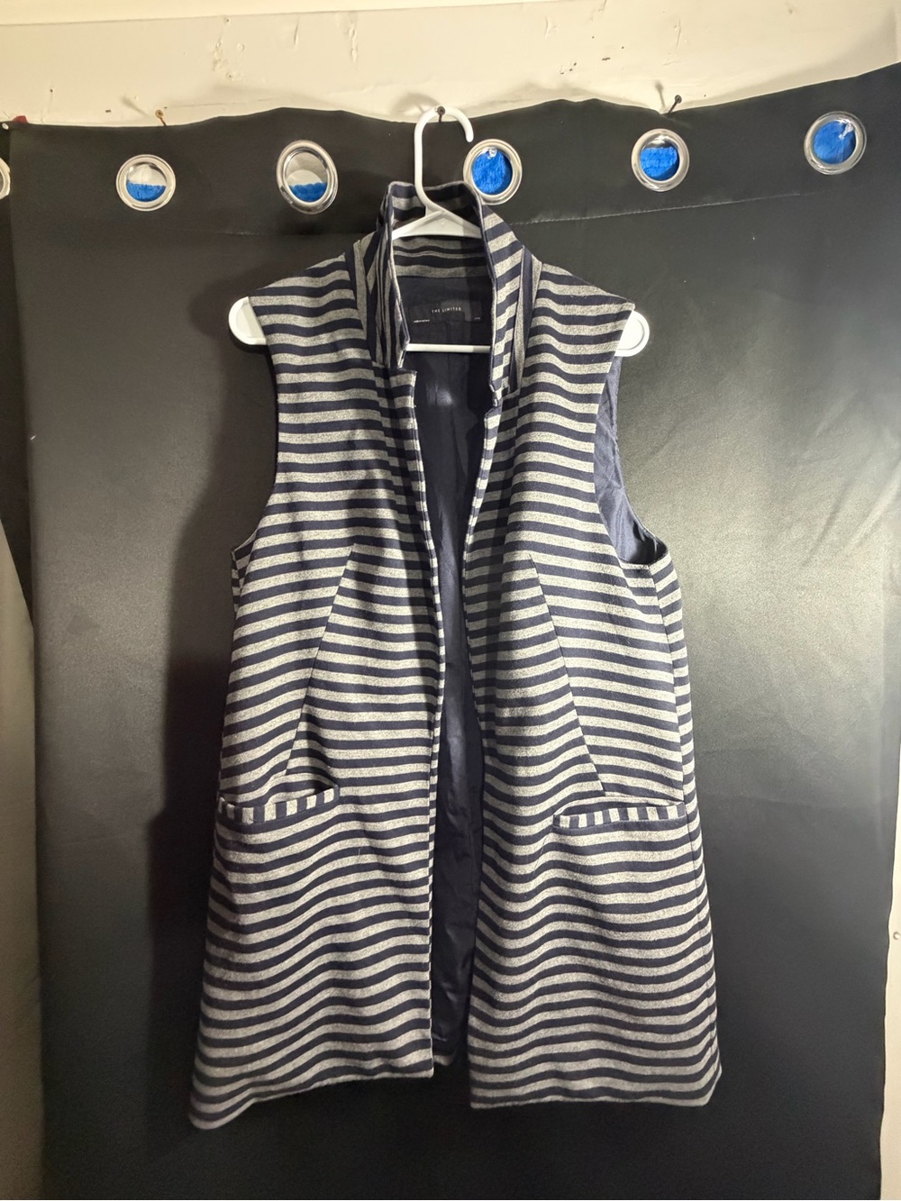 The Limited Navy and Cream Striped Sleeveless Vest